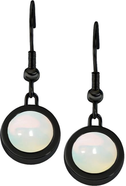 Quiges Dames Oorbellen RVS Zwart met Opaal Mini Coin - ECOS366
