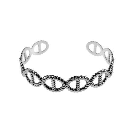 Bangle Dames - Stijve Armband - Ovale Ankerschakels Design - RVS Wit Gold plated - Open Armband