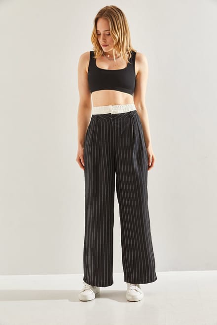 Gestreepte Wijde Pantalon met Strik