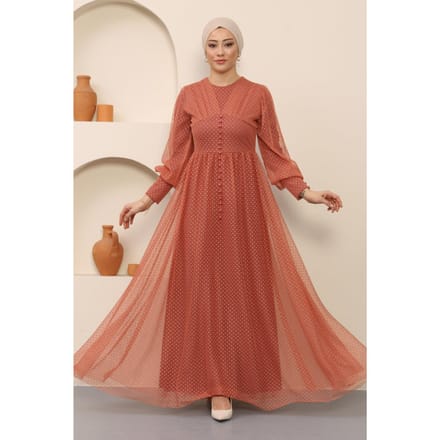 Knoop Detailed Tule Avondjurk Zalm