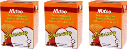 Nutco® | 3 x 200 ml Romige Kokosmelk/Klappermelk Creamy | cholesterol vrij | Halal |