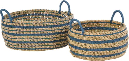 J-Line mand Gestreept - ijzer/papier - blauw/naturel - set van 2