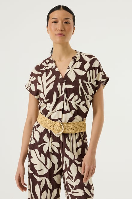 GARCIA Dames Print Blouse Bruin Korte mouw