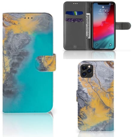 Apple iPhone 11 Pro Max Bookcase Marble Blue Gold