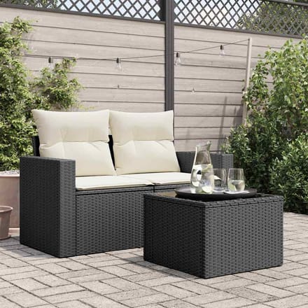 vidaXL - Tuintafel - met - glazen - blad - zwart - 55x55x37 - cm - poly - rattan