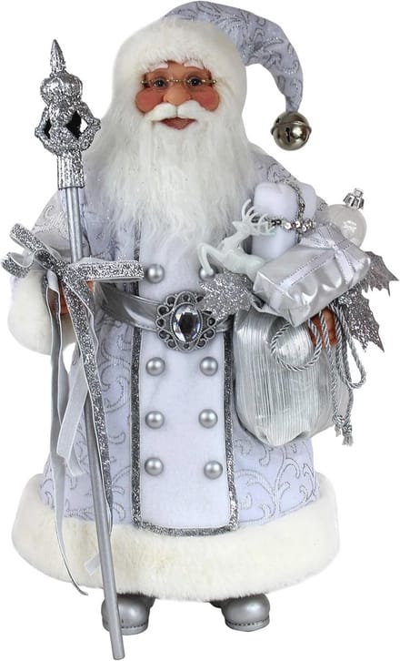 Sprankelend Zilveren Kerstman Beeldje voor Kerstdecoratie - 16 Inch