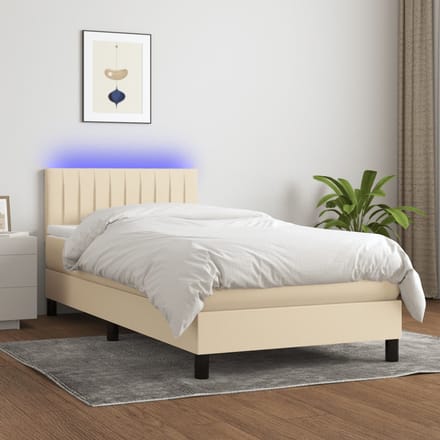 vidaXL - Boxspring - met - matras - en - LED - stof - crèmekleurig - 80x200 - cm