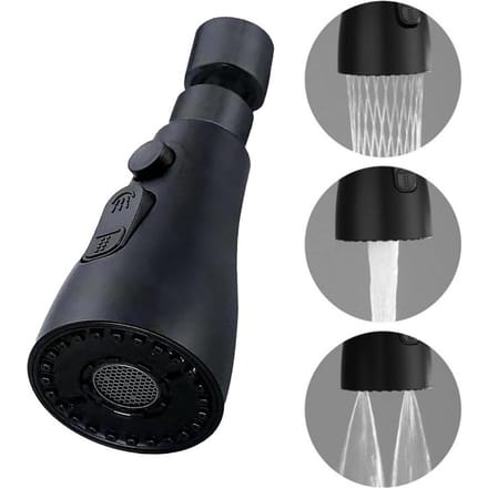 Rallonge de robinet de cuisine, réglage à trois modes, buse de robinet de cuisine domestique rotative à 360 ° noir