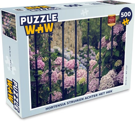Puzzel Hortensia struiken achter het hek - Legpuzzel - Puzzel 500 stukjes