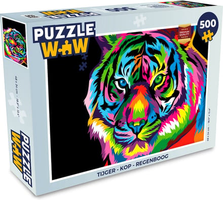 Puzzel Tijger - Kop - Regenboog - Legpuzzel - Puzzel 500 stukjes