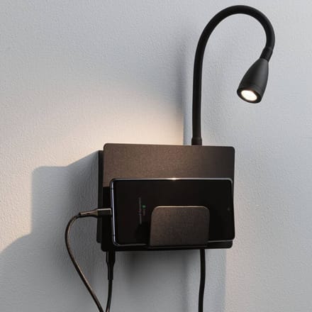 LED-wandlamp Halina USB C 2700K 200lm 230V 2,4W Zwart mat