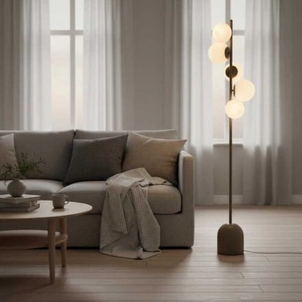 LUSENZ Evania - Staande lamp Taupe Metaal 160 cm - 5 bollen - Modern design - Woonkamer lamp - Opaalglas - E14 fitting - Met voetschakelaar