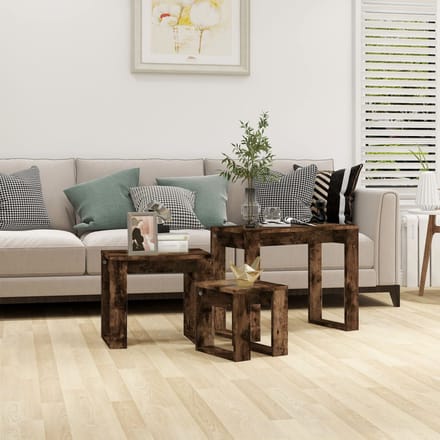 vidaXL - 3-delige - Tafeltjesset - bewerkt - hout - gerookt - eikenkleurig