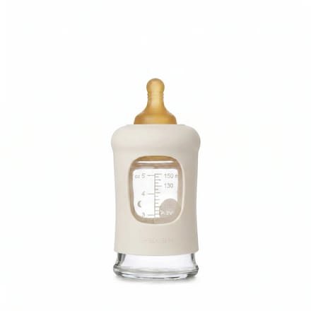 HEVEA - Glazen Fles - Brede Hals 150ml - Met Sleeve - Milky White