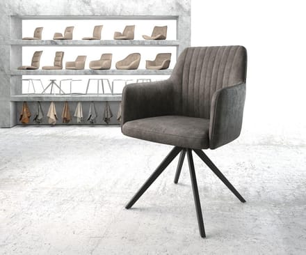 Gestoffeerde-stoel Greg-Flex kruisframe hoekig zwart microvelours antraciet vintage pocketveer kern