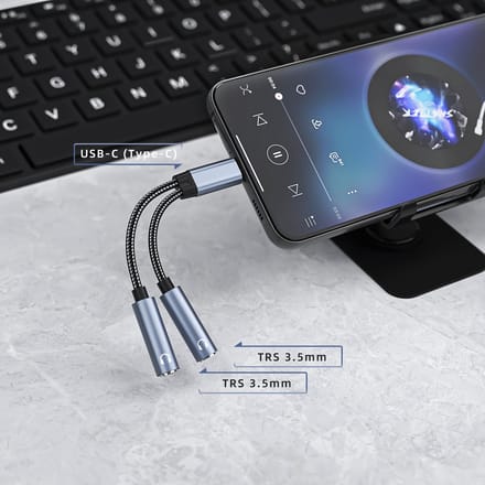 USB-C naar dubbele 3,5 mm audio-adapterkabel
