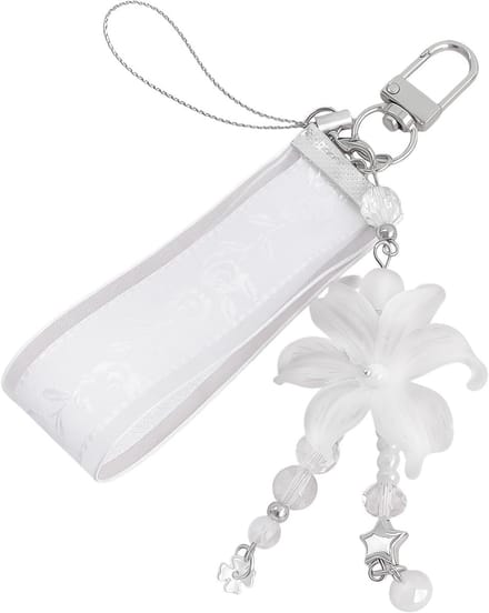 Kralen Ketting - Telefoonhanger Bloem - Tas Decoratie - Mat Iris Bloem Charm - 12 cm - Wit
