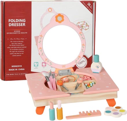 Houten Make-up Tafel - Kaptafel Kinderen - Rollenspel Spelen - Inklapbaar Ontwerp - 29.5 x 27 x 23.5 cm