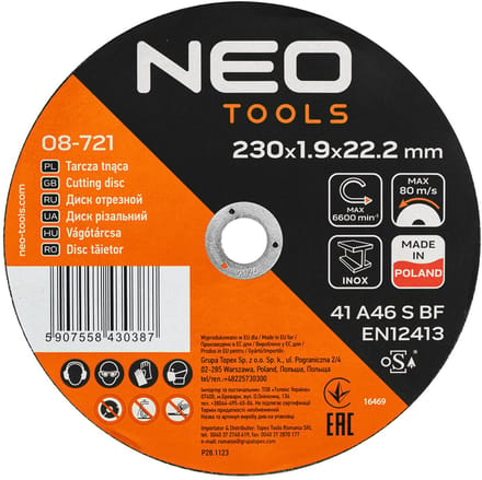 NEO TOOLS - Doorslijpschijf - 230mm - INOX - Staal