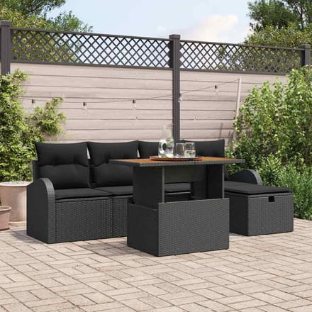 vidaXL - Tuinbank - Set - 6 - st - Zwart - poly - rattan