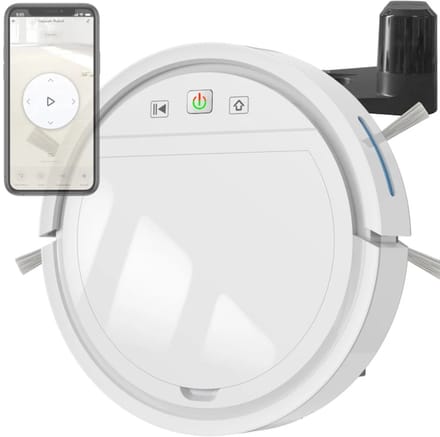 Smart Robot stofzuiger (wit) met borstels en dweil functie in gratis Tuya en Smartlife app.
