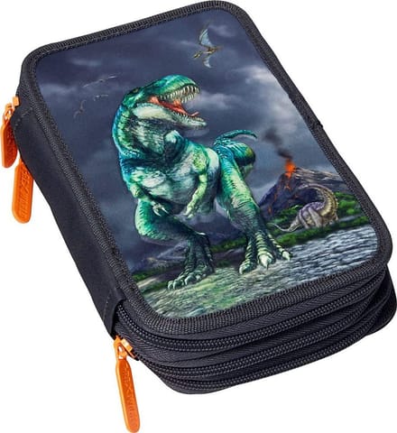 3D Triple Etui met Dinosaurs T-Rex Thema, Gevuld en 5-delig