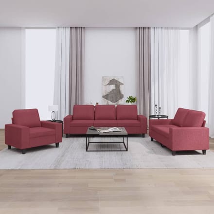 vidaXL - 3-delige - Loungeset - stof - wijnrood