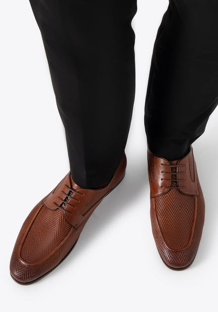Wittchen Heren Derby schoenen van echt leer met vlechtwerk, lichtbruin