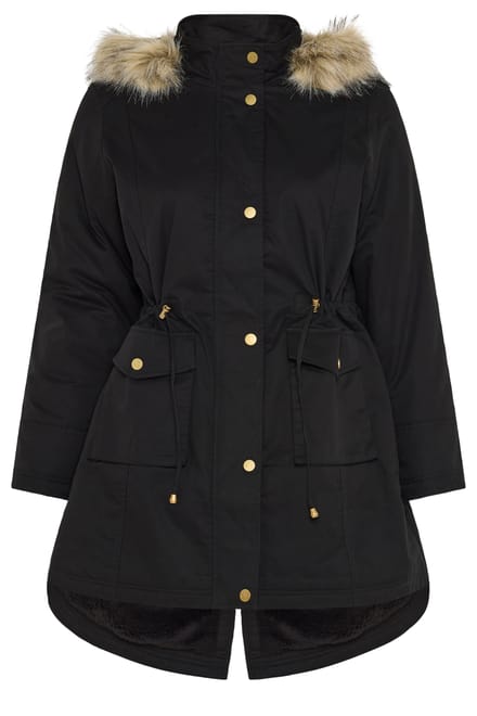 Yours Zwarte Parka Van Imitatiebont Size 48