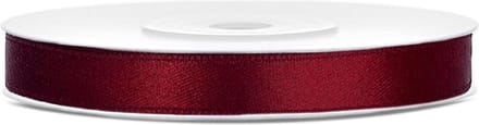 Satijn lint donker (bordeaux) rood, 6 mm, rol circa 25m