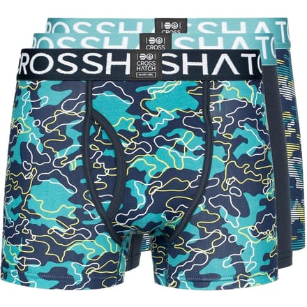 Crosshatch Heren Linamo MVE Open Fly Boxershorts (Set van 3) (Teal)