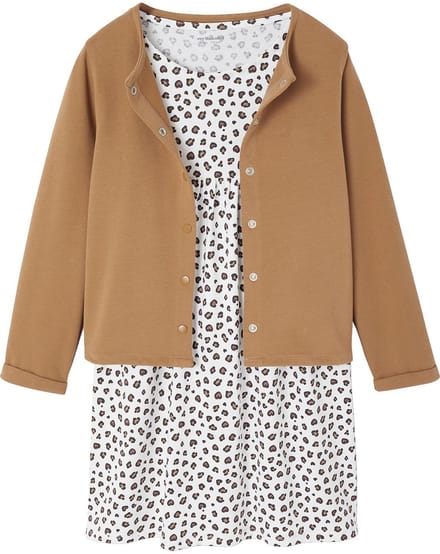 Vertbaudet Set - 2 delig - jurk - cardigan - bloemen - katoen