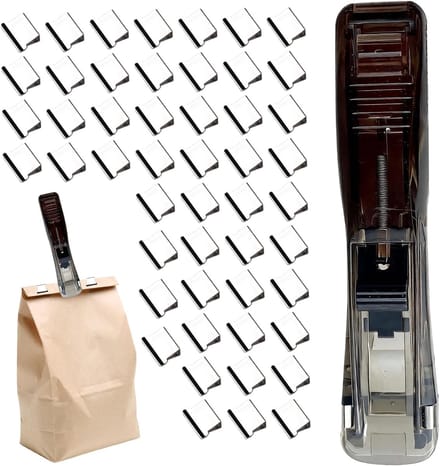 Draagbare nietmachine - Documenten organizer - Kantoor school - Met 50 clips - 8x8x0.1 cm - Zwart