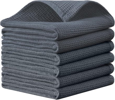 Set van 6 Wafelstructuur Theedoeken - 100% Katoen Keukenhanddoeken - Donkergrijs