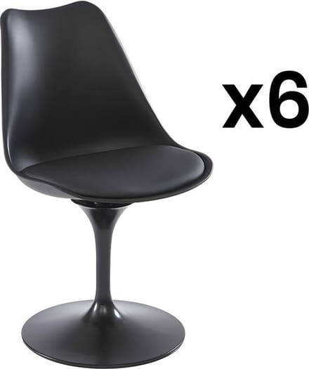 Vente-unique Set van 6 draaibare stoelen van polypropyleen, kunstleer en staal - Zwart - XAFY
