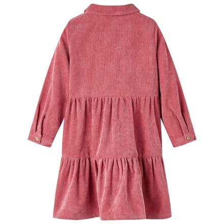 vidaXL - Kinderjurk - met - lange - mouwen - ribfluweel - 92 - oudroze