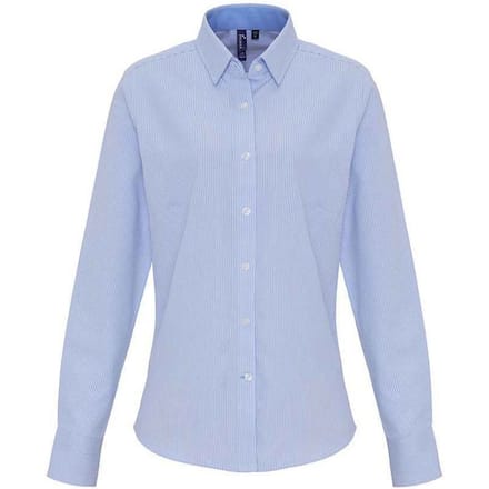 Premier Dames/Dames Gestreept Oxford Formeel Overhemd Met Lange Mouwen (Wit/Oxford Blauw)