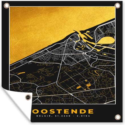 Tuindoek Stadskaart - Oostende - Plattegrond - Goud - Kaart - 100x100 cm