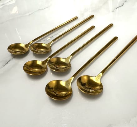 Almina Koffie - Thee - Lepel - Longdrink Glazen Lepel - Goud - Set Van 12
