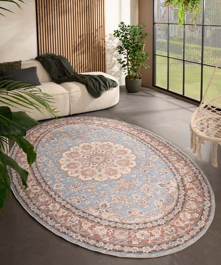 Vintage buitenkleed ovaal - Valenca Nova lichtblauw/beige 200x290