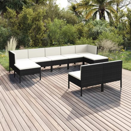 vidaXL - 9-delige - Loungeset - met - kussens - poly - rattan - zwart