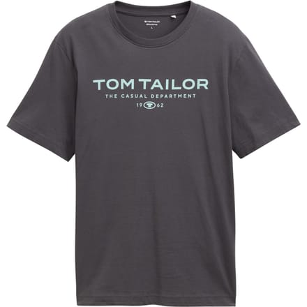 Tom Tailor - Katoenen T-shirt met logo-print - Maat L - Tarmac Grey