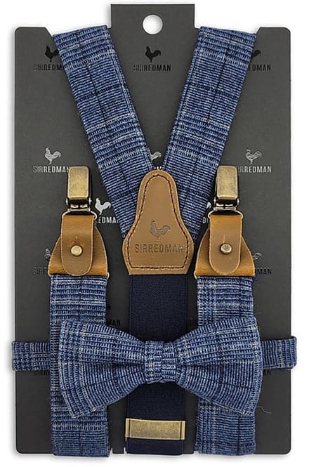 Sir Redman - Bretels met strik - bretels combi pack Glen Plaid - blauw / grijs