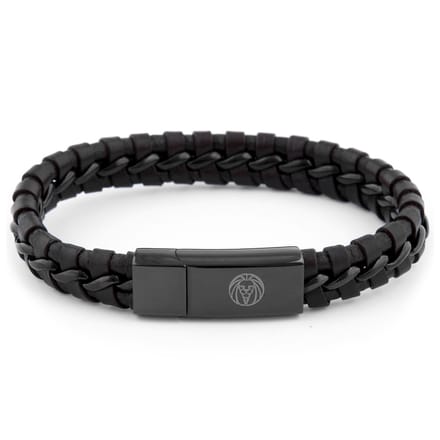 Gevlochten Zwarte Leren Armband