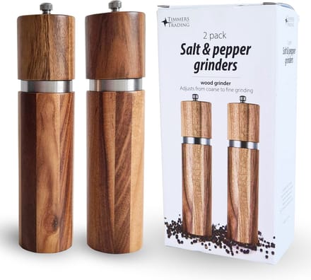 T&T Luxe Peper en Zoutmolen Set - Pepermolen - Acacia Hout - RVS - 21cm Rond