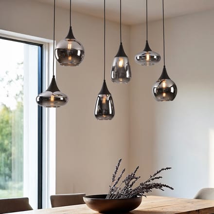 LumenXL - Zwarte hanglamp Loic - smoke glas, 6-lichts