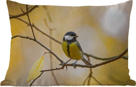 Buitenkussens - Tuin - Koolmees - Tak - Vogel - Dieren - 50x30 cm