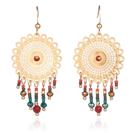 Dames oorbellen oorhangers rond met multicolor kraaltjes