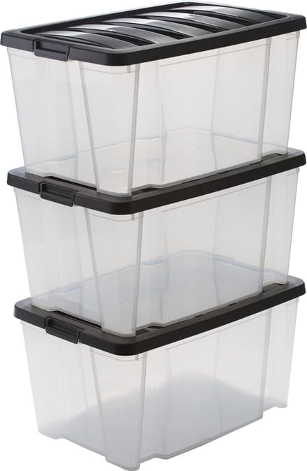 IRIS Handybox Opbergbox - 45L - Kunststof - Transparant/zwart - Set van 3