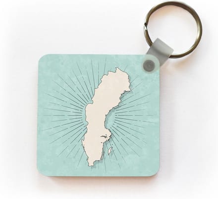 Sleutelhanger - Uitdeelcadeautjes - Kaart van Zweden in vintagestijl - Plastic